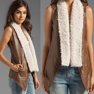Revolve BB Dakota Faux Leather Sherpa‎ Fleece Vest Size XS Bohemian Hippie Boho